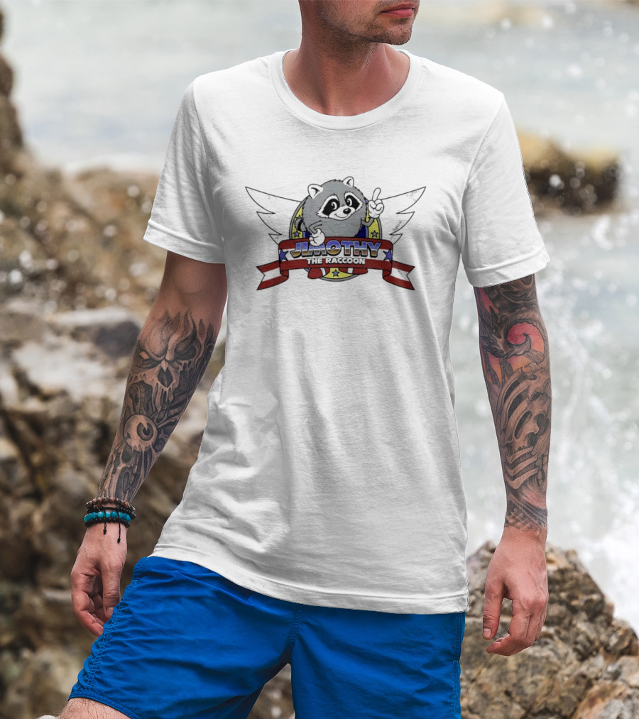 Jimothy The Raccoon Winged Star Banner Cartoon T-Shirt