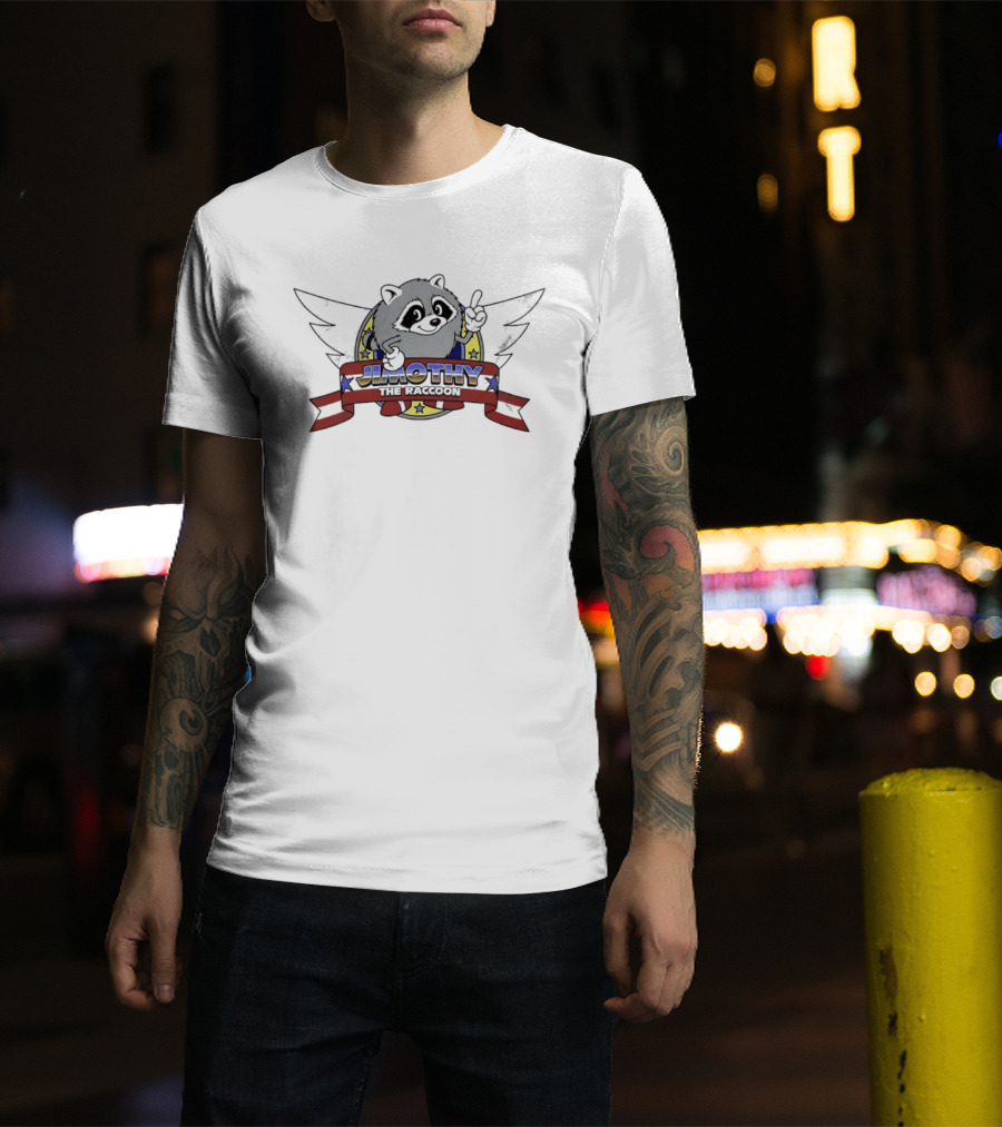 Jimothy The Raccoon Winged Star Banner Cartoon T-Shirt