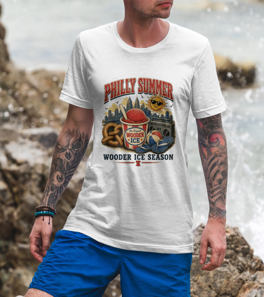 Philly Summer Wooder Ice Season With Pretzel Boombox And Sunglasses Sun T-Shirt