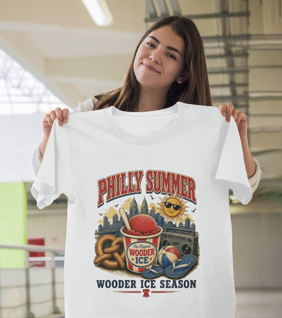 Philly Summer Wooder Ice Season With Pretzel Boombox And Sunglasses Sun T-Shirt