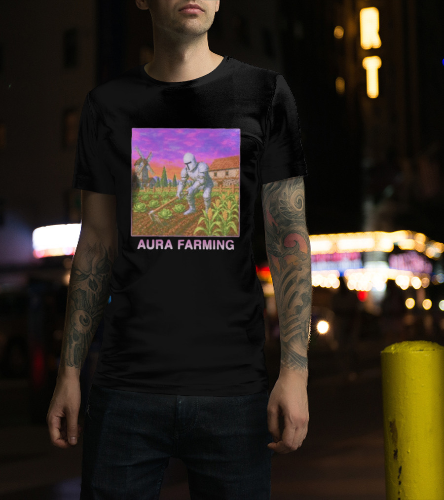 Aura Farming Knight Medieval Meme Windmill Crops Cabbage Garden T-Shirt