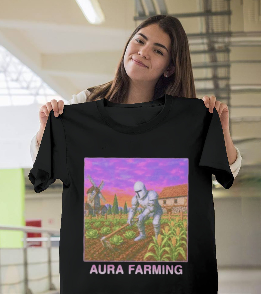 Aura Farming Knight Medieval Meme Windmill Crops Cabbage Garden T-Shirt