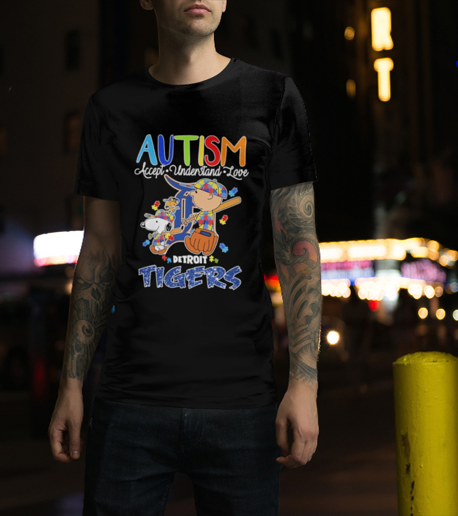 Autism Accept Understand Love Snoopy Charlie Brown Detroit Tigers T-Shirt