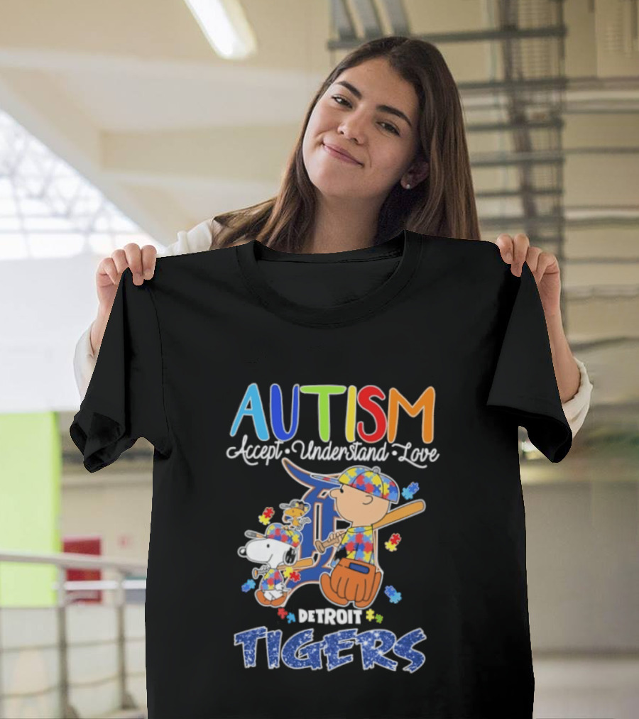 Autism Accept Understand Love Snoopy Charlie Brown Detroit Tigers T-Shirt