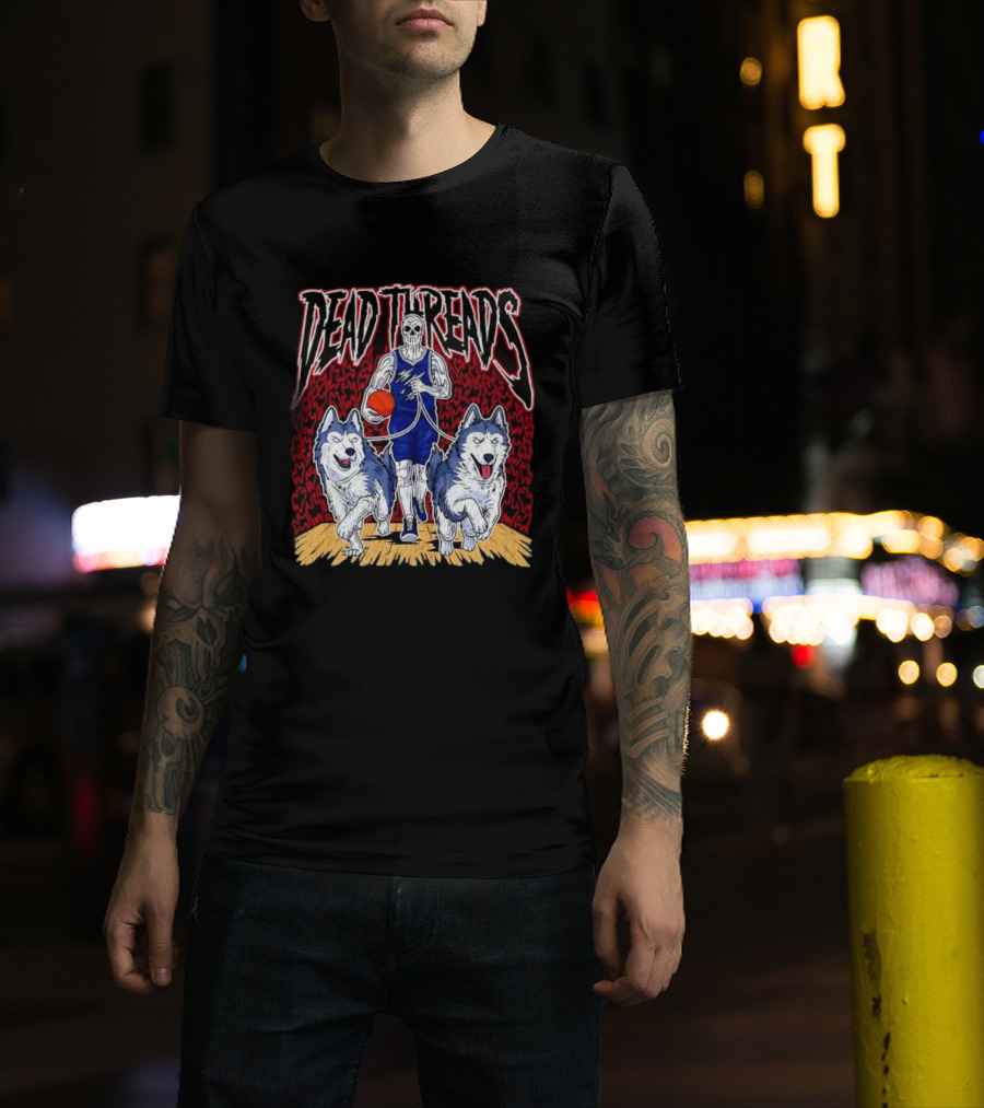 Dead Threads Skeleton Basketball Huskies Flames T-Shirt