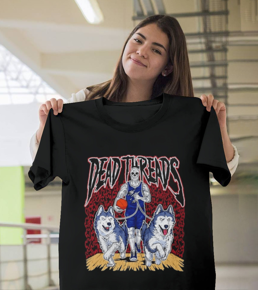 Dead Threads Skeleton Basketball Huskies Flames T-Shirt