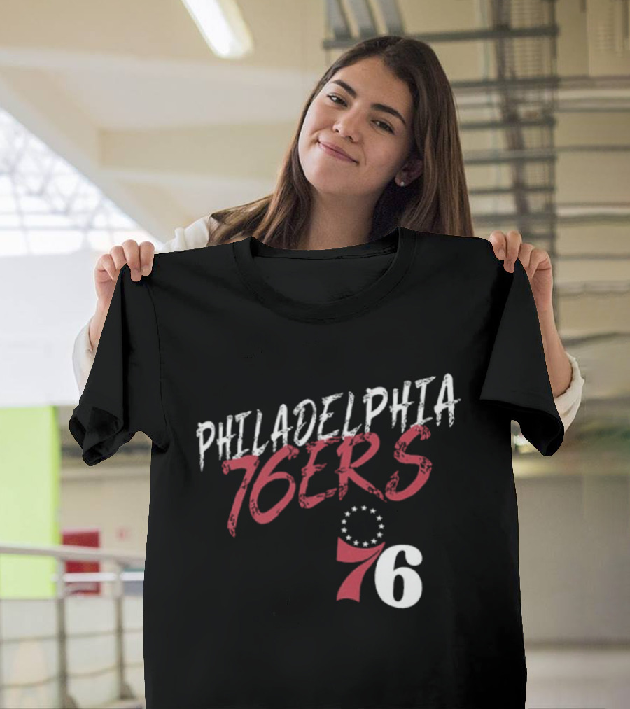 LeBron James Philadelphia 76ers Royal Hustle Name & Number 2 Sided Philadelphia 76ers 76 T-Shirt
