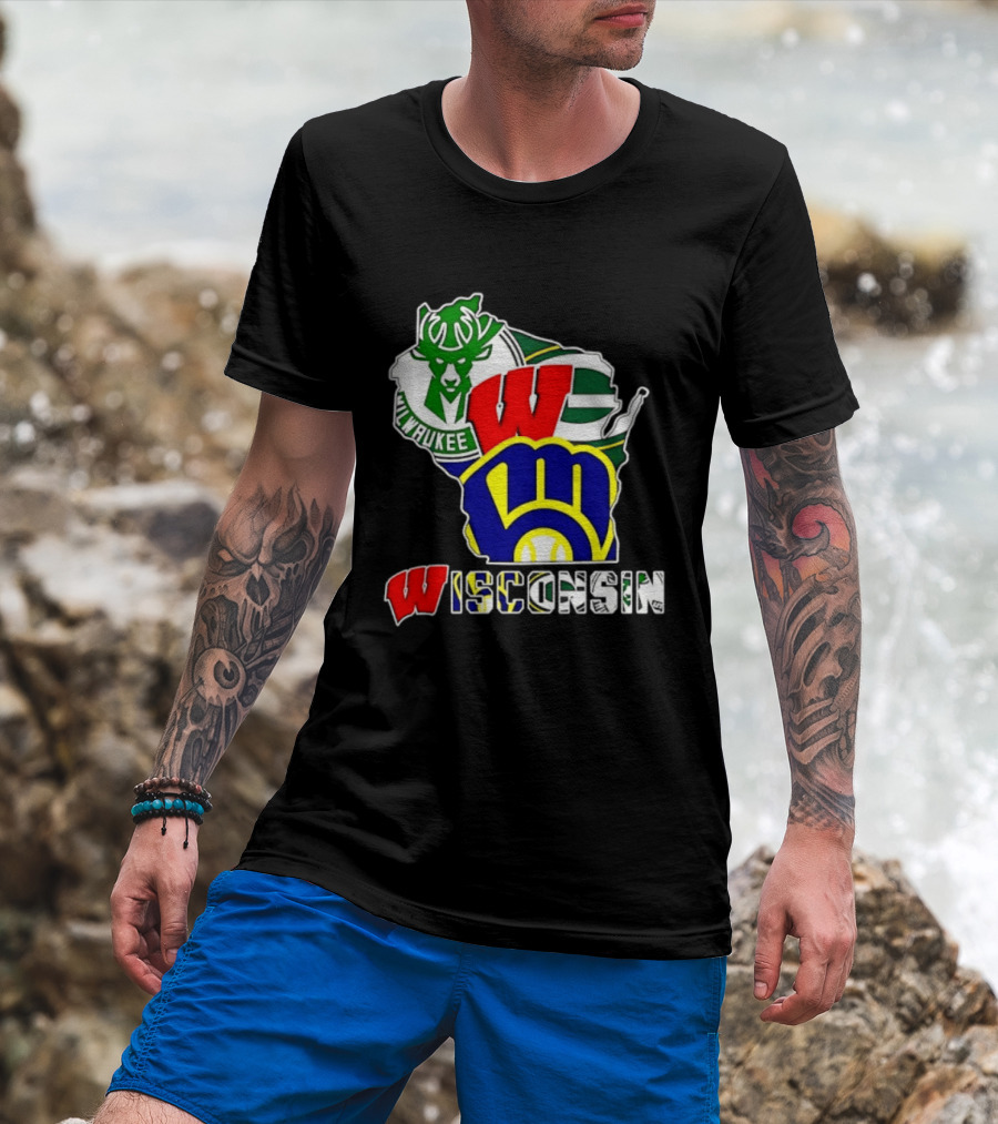 Milwaukee Bucks Green Bay Packers Milwaukee Brewers Collage Wisconsin T-Shirt