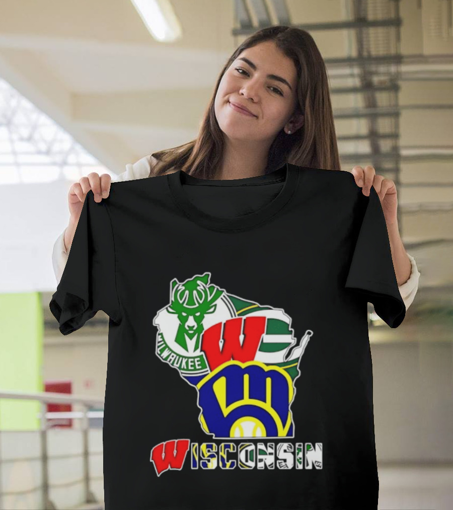 Milwaukee Bucks Green Bay Packers Milwaukee Brewers Collage Wisconsin T-Shirt