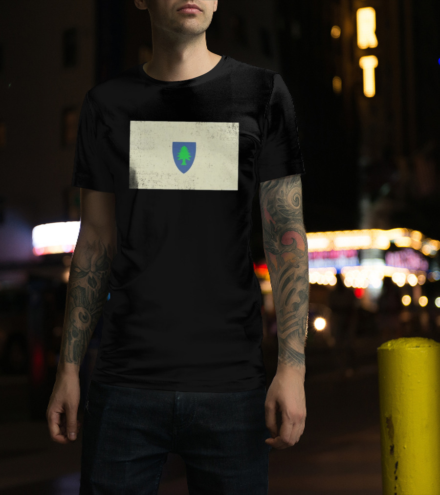 Massachusetts Flag Pine Tree Symbol On Vintage Shield T-Shirt