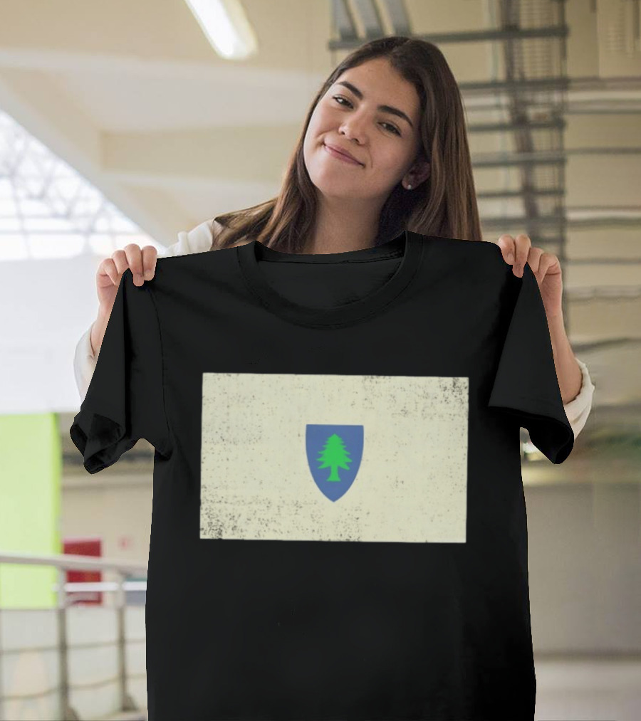 Massachusetts Flag Pine Tree Symbol On Vintage Shield T-Shirt