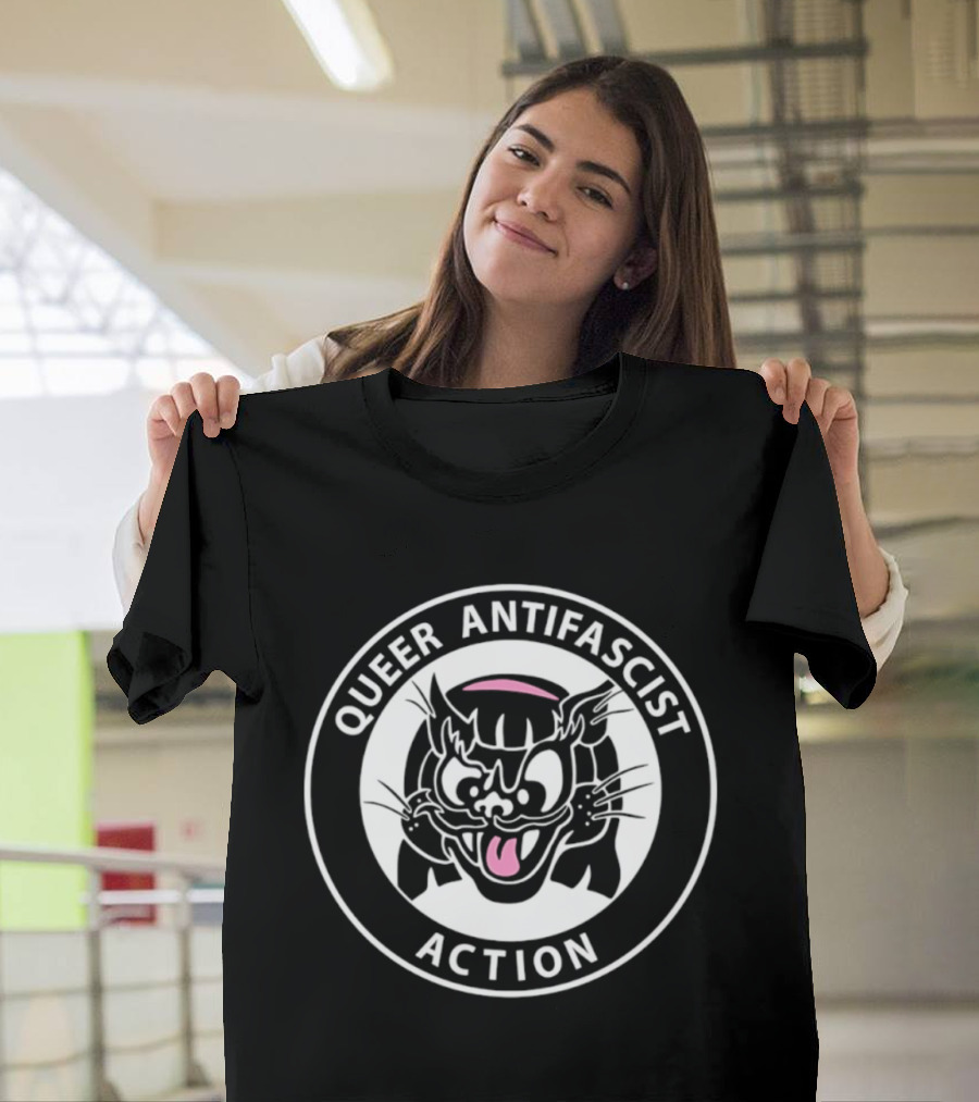 Queer Antifascist Action LGBTQ Cat T-Shirt
