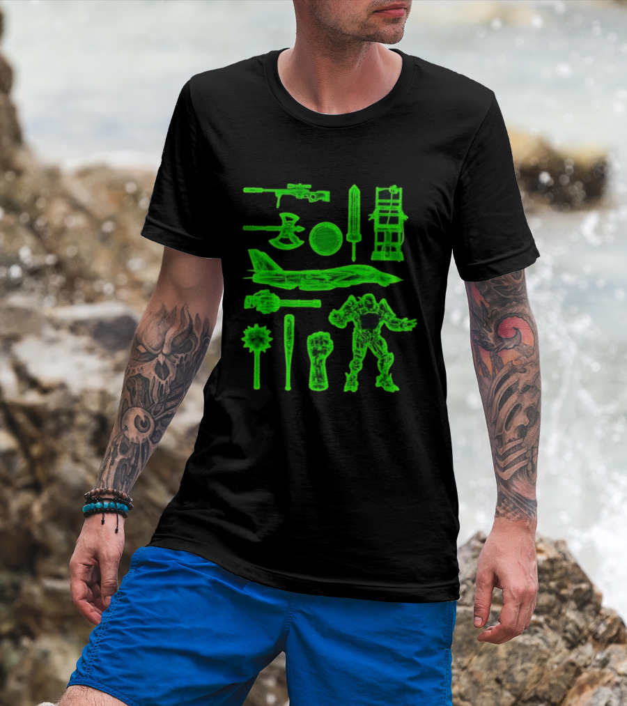 Ring Weapons Axe Sword Jet Robot Icon Collection T-Shirt