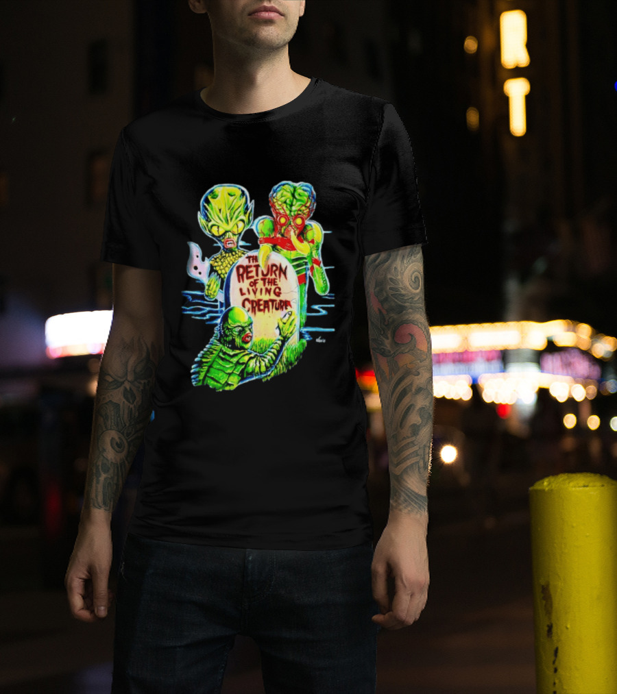 The Return Of The Living Creature Horror Movie Monsters And Tombstone Scene T-Shirt
