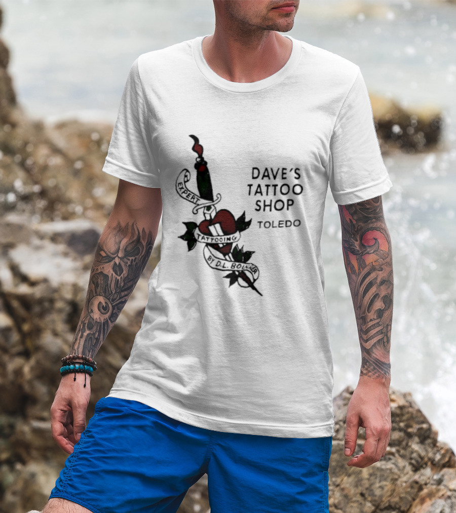 Dave's Tattoo Shop Toledo Expert Tattooing By DL Boucher Heart And Dagger Tattoo T-Shirt