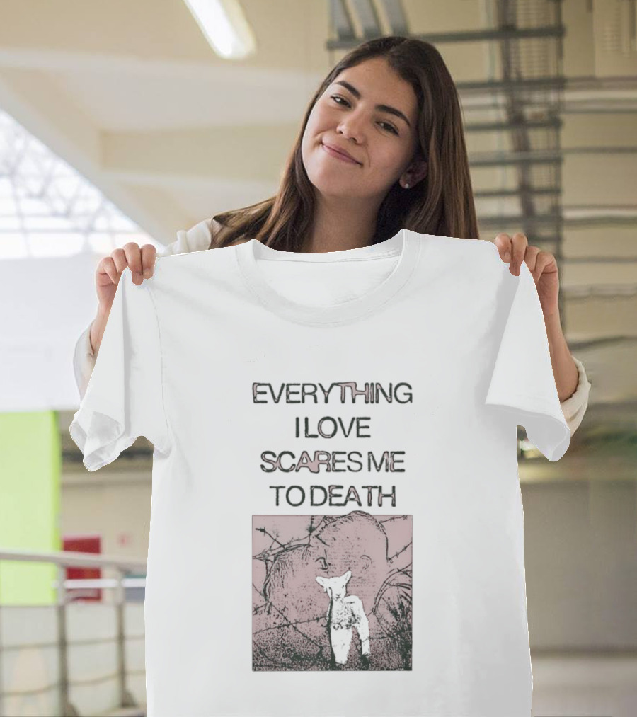 Everything I Love Scares Me To Death Existential Dread Sheep On Red T-Shirt