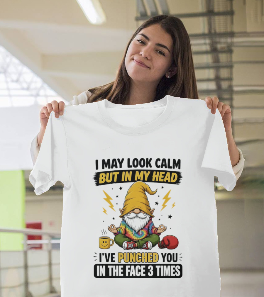 Gnome I May Look Calm But In My Head I've Punched You In The Face 3 Times T-Shirt