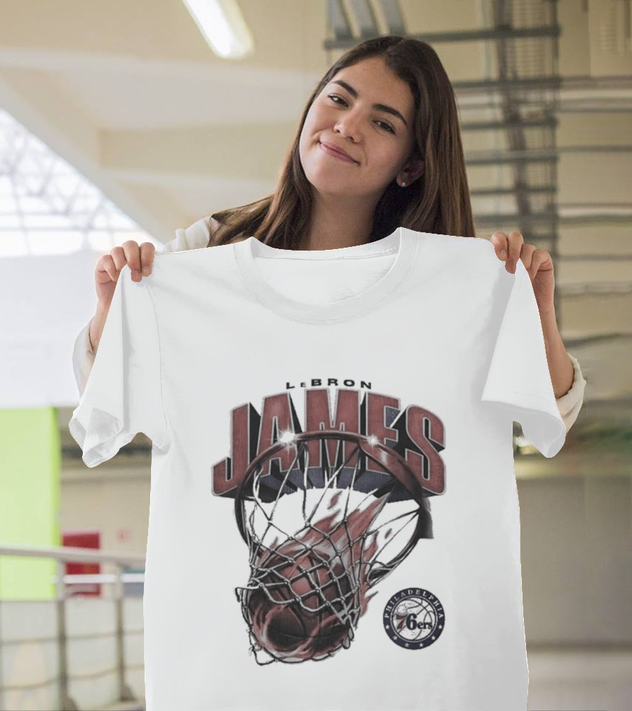 LeBron James 76ers Basketball Iconic Slam Dunk 76ers T-Shirt