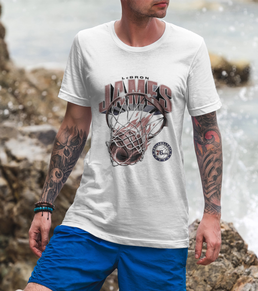 LeBron James Basketball Hoop Fire Philadelphia 76ers T-Shirt