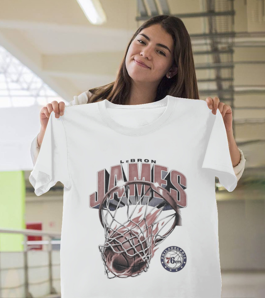 LeBron James Basketball Hoop Fire Philadelphia 76ers T-Shirt