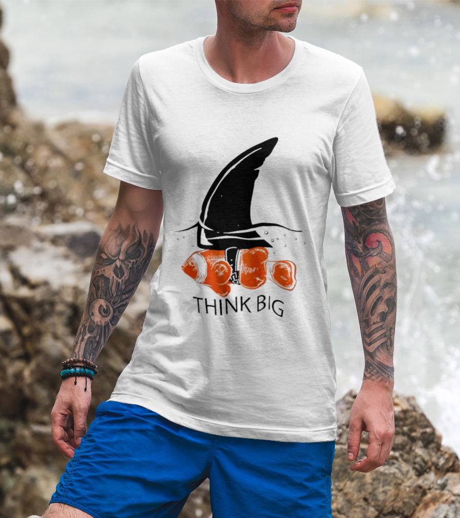 Think Big Goldfish Wearing Shark Fin T-Shirt