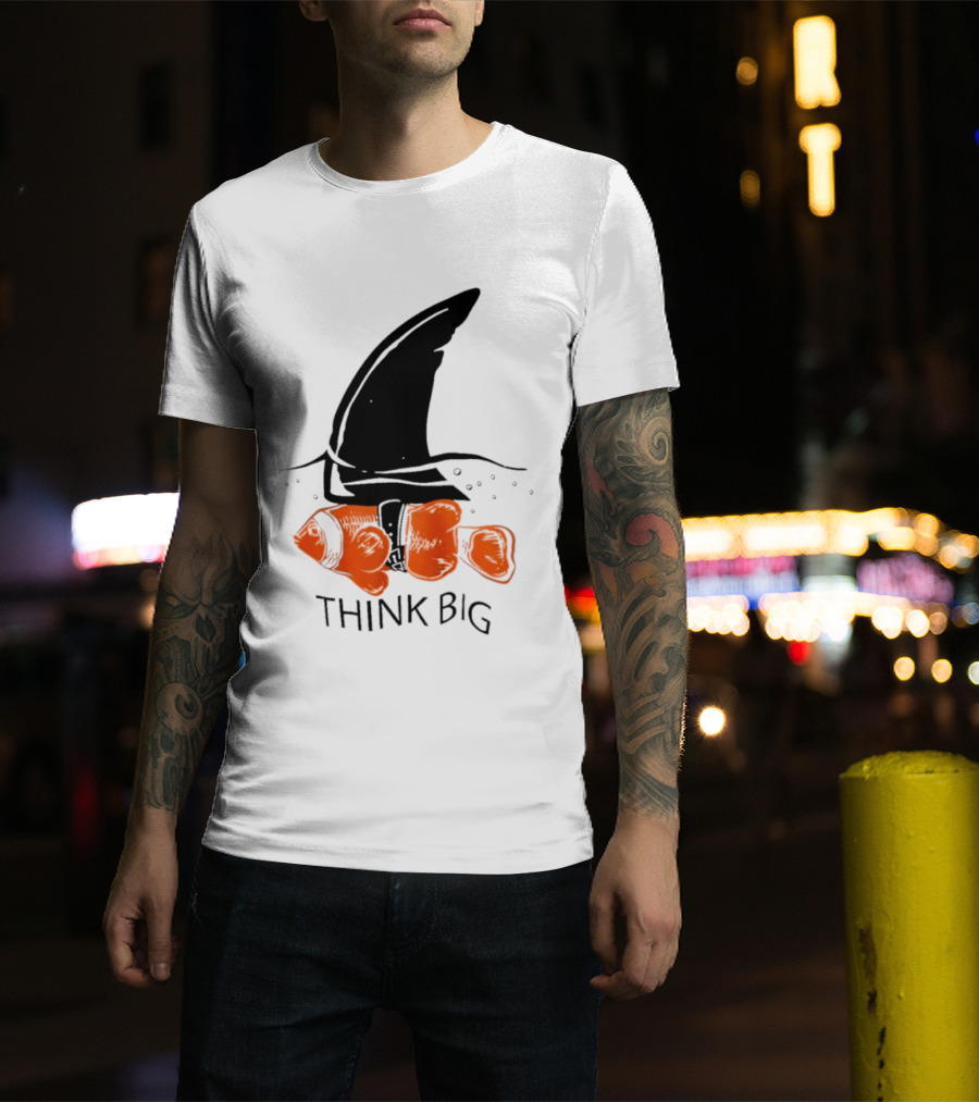 Think Big Goldfish Wearing Shark Fin T-Shirt