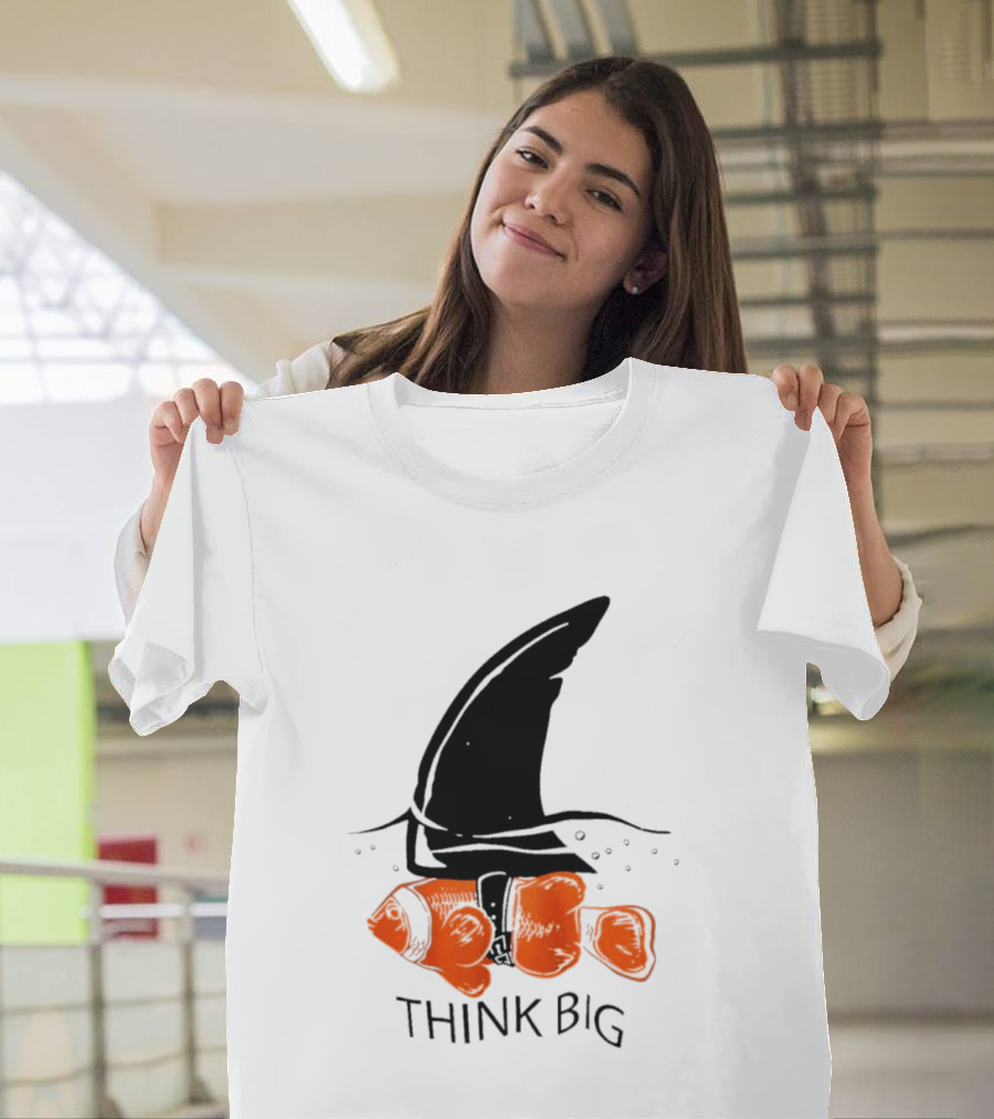 Think Big Goldfish Wearing Shark Fin T-Shirt