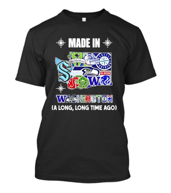 Made In Washington Seattle Mariners Seahawks Kraken Sports Team Map T-Shirt