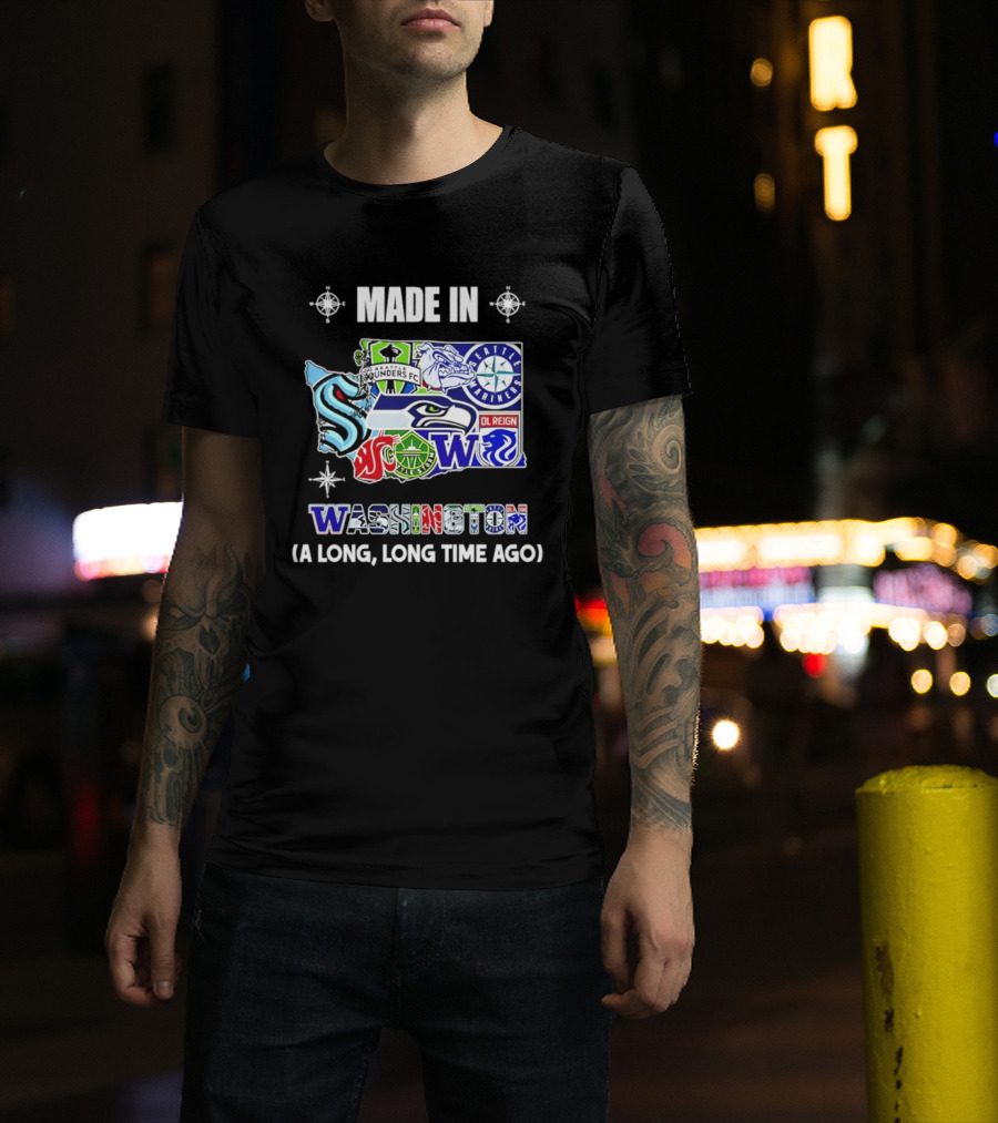 Made In Washington Seattle Mariners Seahawks Kraken Sports Team Map T-Shirt