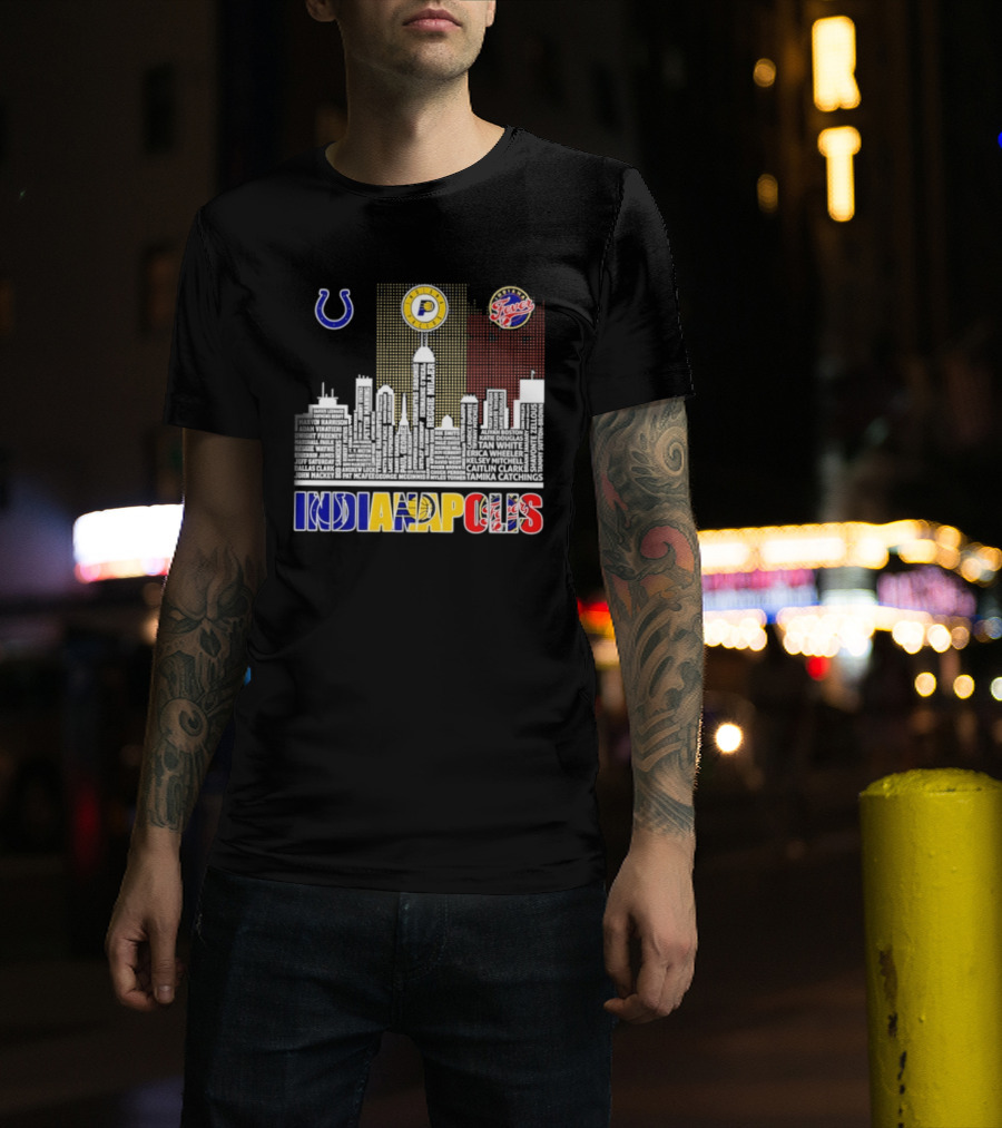 Indianapolis Colts Pacers Fever Skyline Logos And Cityscape T-Shirt