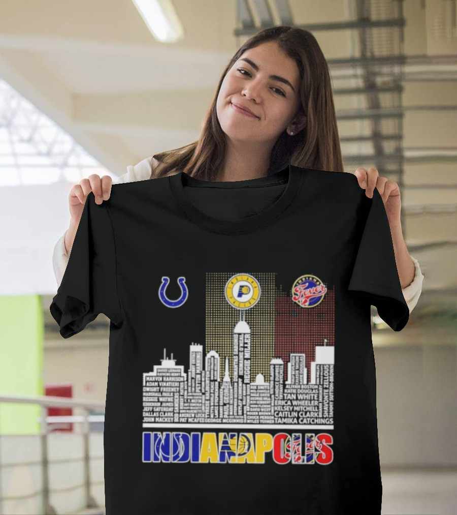 Indianapolis Colts Pacers Fever Skyline Logos And Cityscape T-Shirt