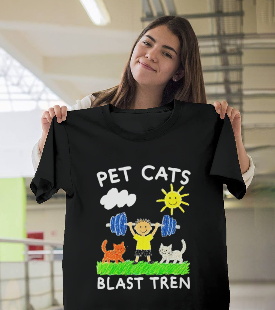 Pet Cats Blast Tren Bodybuilding Gym Child With Weights Sun And Clouds T-Shirt