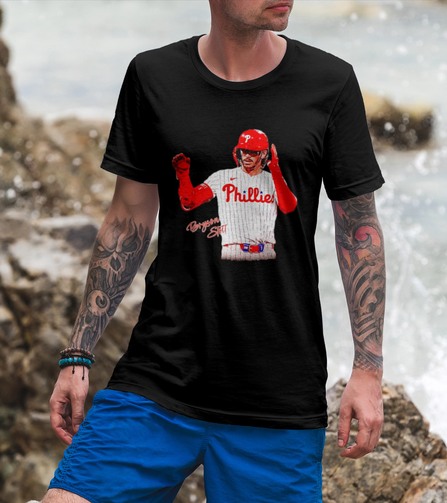 Philadelphia Phillies Bryson Stott Baseball Player Red And White Uniform T-Shirt