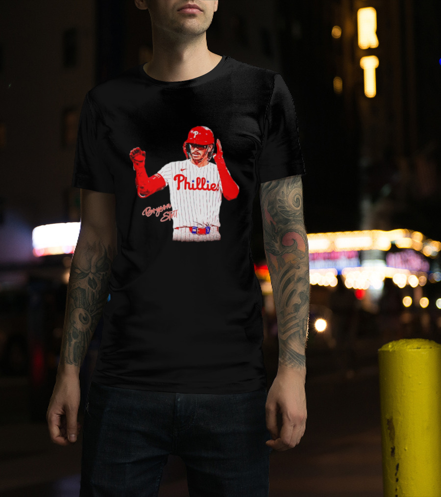 Philadelphia Phillies Bryson Stott Baseball Player Red And White Uniform T-Shirt