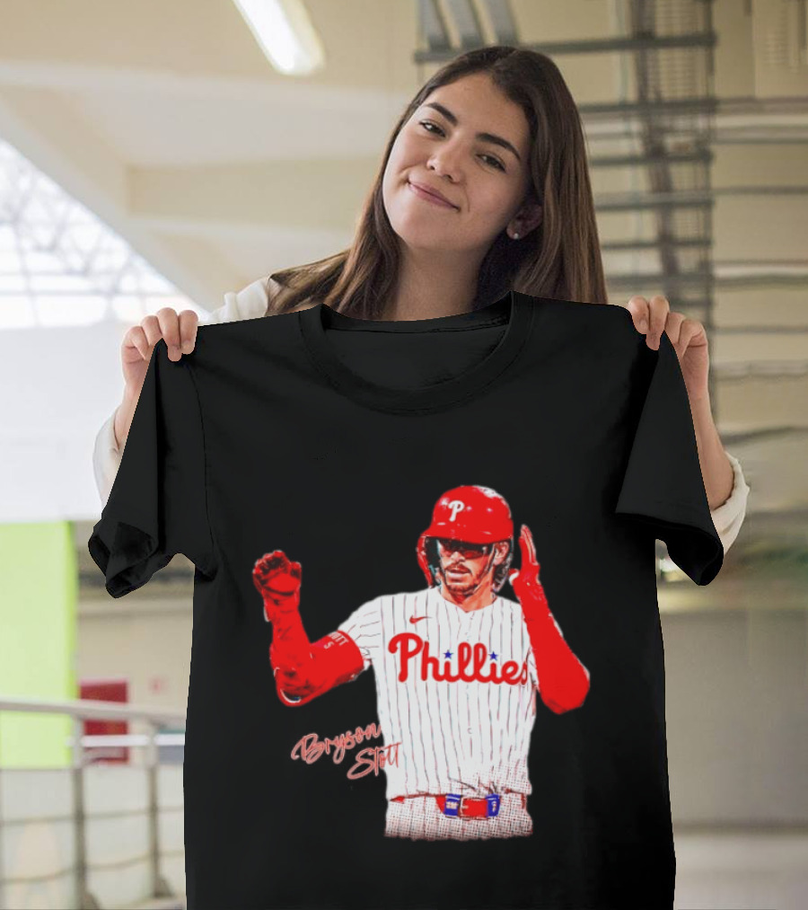Philadelphia Phillies Bryson Stott Baseball Player Red And White Uniform T-Shirt