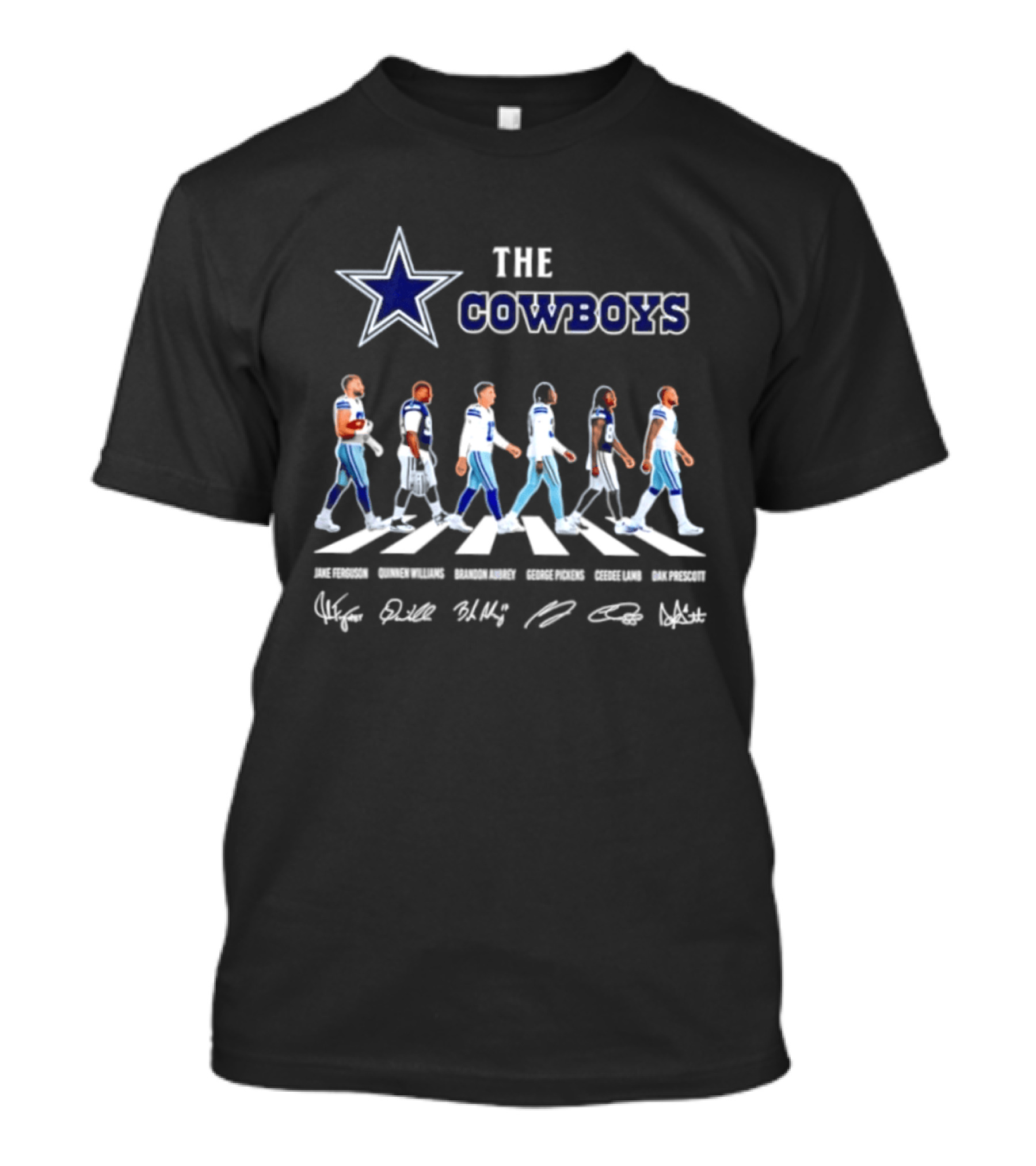 The Cowboys Jake Ferguson Brandon Aubrey Abbey Road Signatures Dak Prescott CeeDee Lamb Quinnen Williams George Pickens T-Shirt