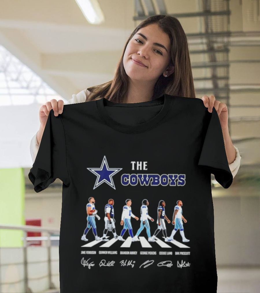 The Cowboys Jake Ferguson Brandon Aubrey Abbey Road Signatures Dak Prescott CeeDee Lamb Quinnen Williams George Pickens T-Shirt