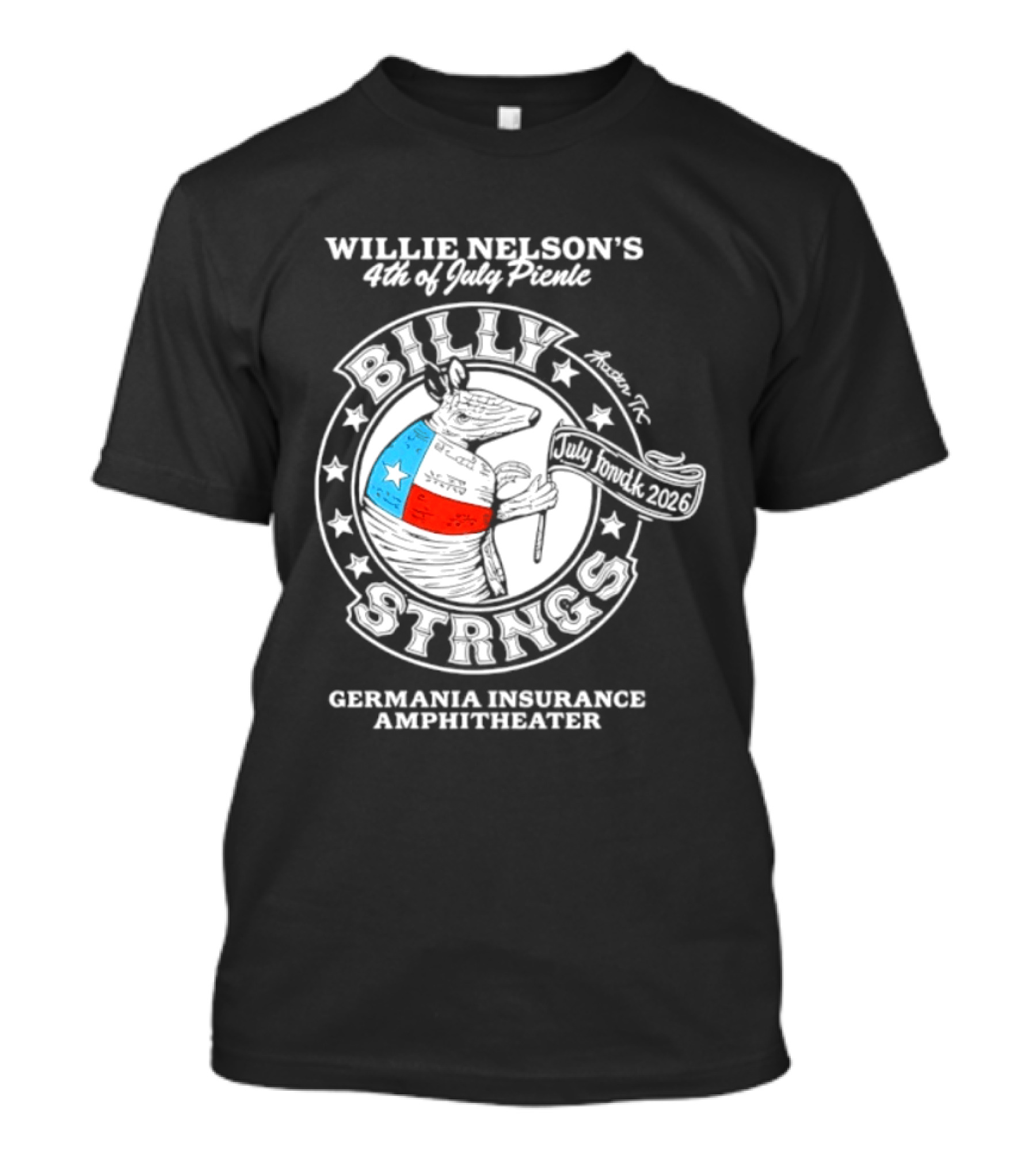 Willie Nelson's 4th Of July Picnic Billy Strings Germania Insurance Amphitheater Texas Flag Guitar T-Shirt