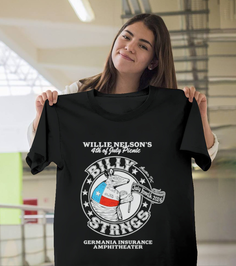 Willie Nelson's 4th Of July Picnic Billy Strings Germania Insurance Amphitheater Texas Flag Guitar T-Shirt