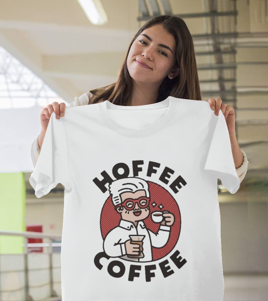 Hoffee Coffee Red Glasses Character Holding Espresso And Drink T-Shirt