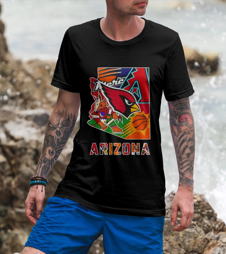 Arizona Cardinals Diamondbacks Suns Mercury Coyotes Sports Teams Map 2026 T-Shirt