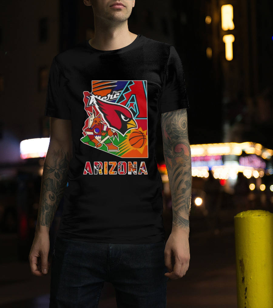 Arizona Cardinals Diamondbacks Suns Mercury Coyotes Sports Teams Map 2026 T-Shirt