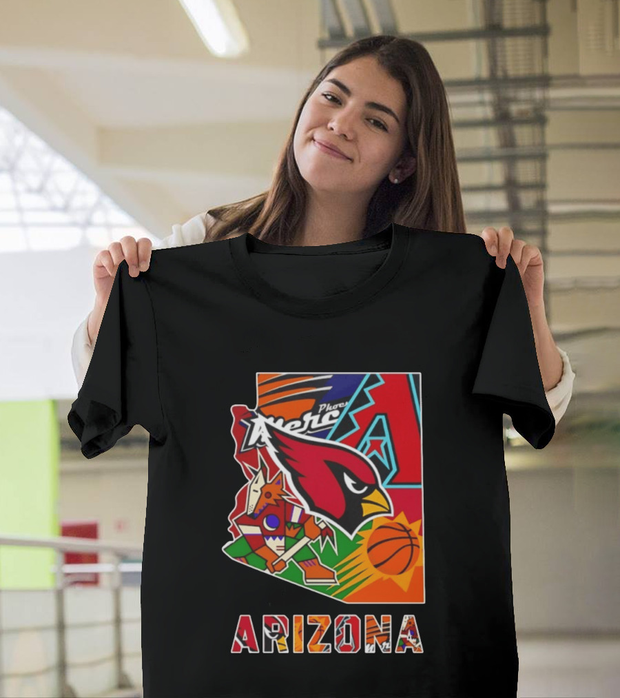 Arizona Cardinals Diamondbacks Suns Mercury Coyotes Sports Teams Map 2026 T-Shirt