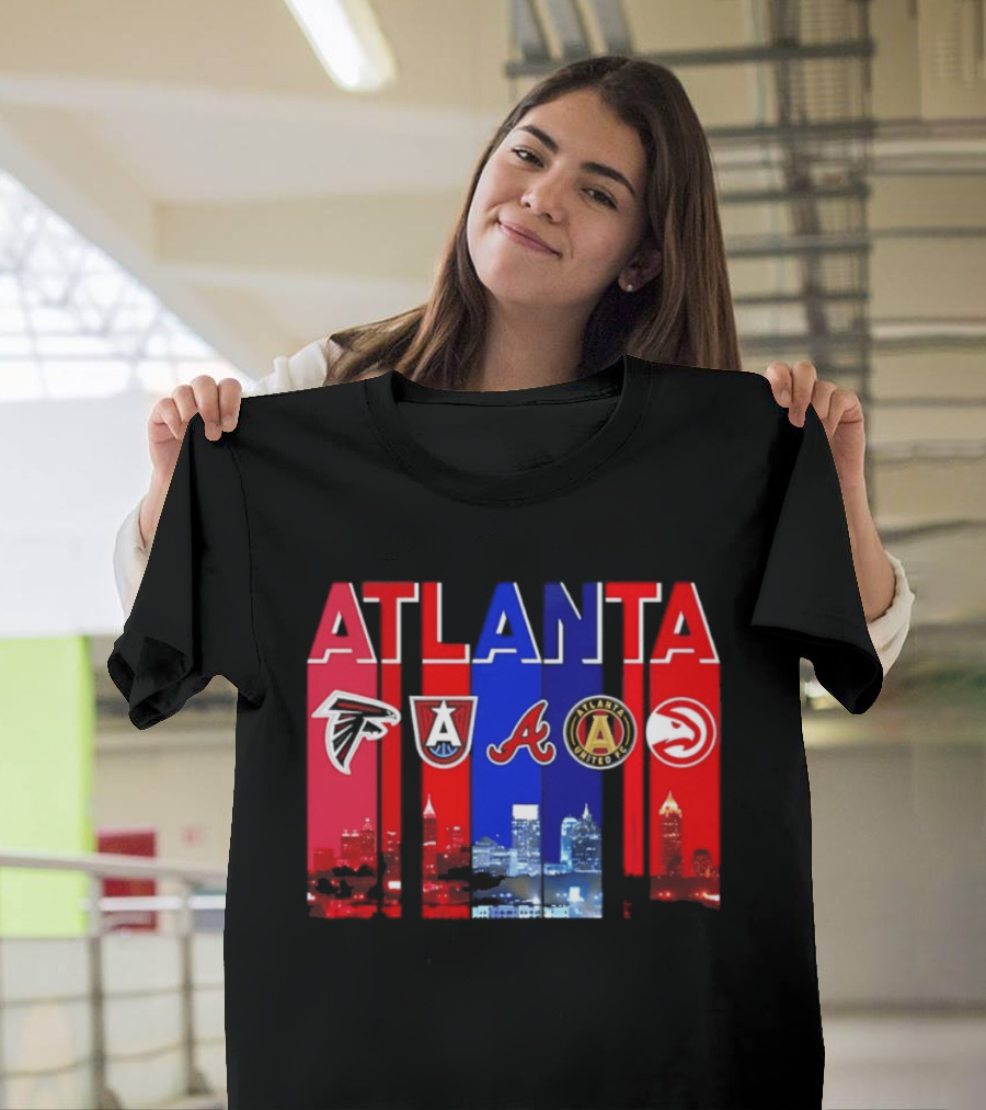 Atlanta Falcons Hawks Braves United FC Skyline City Sports Logos T-Shirt