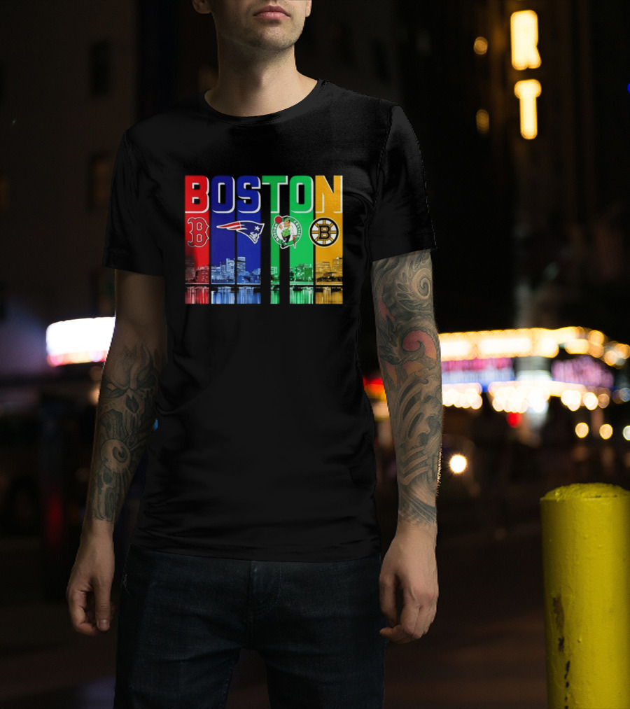 Boston Red Sox Patriots Celtics Bruins Skyline T-Shirt