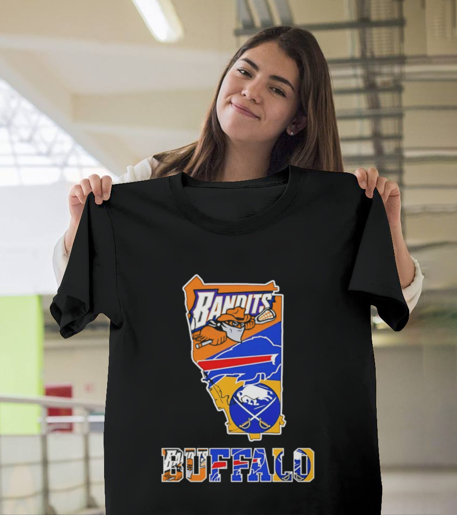 Buffalo Bandits Bills Sabres New York Sports Team Map Collage T-Shirt