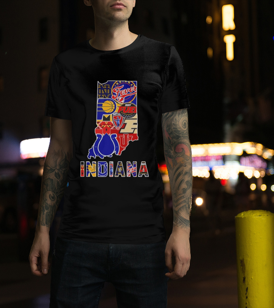 Indiana Basketball Colts Notre Dame Fever Indy Fuel Map Collage 2026 T-Shirt
