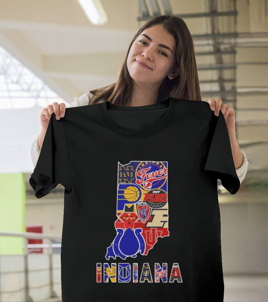 Indiana Basketball Colts Notre Dame Fever Indy Fuel Map Collage 2026 T-Shirt