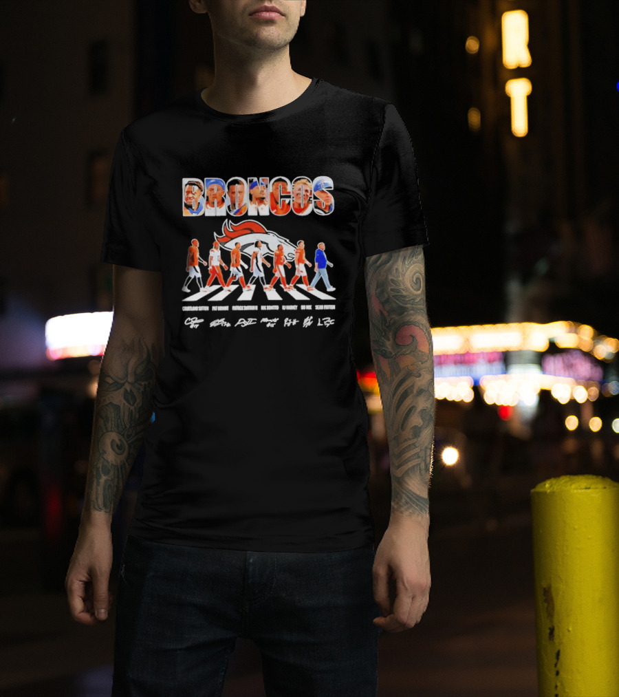 Denver Broncos Abbey Road Sutton Bryant Surtain II Bonitto Harvey Nix Payton Signatures NFL Team T-Shirt