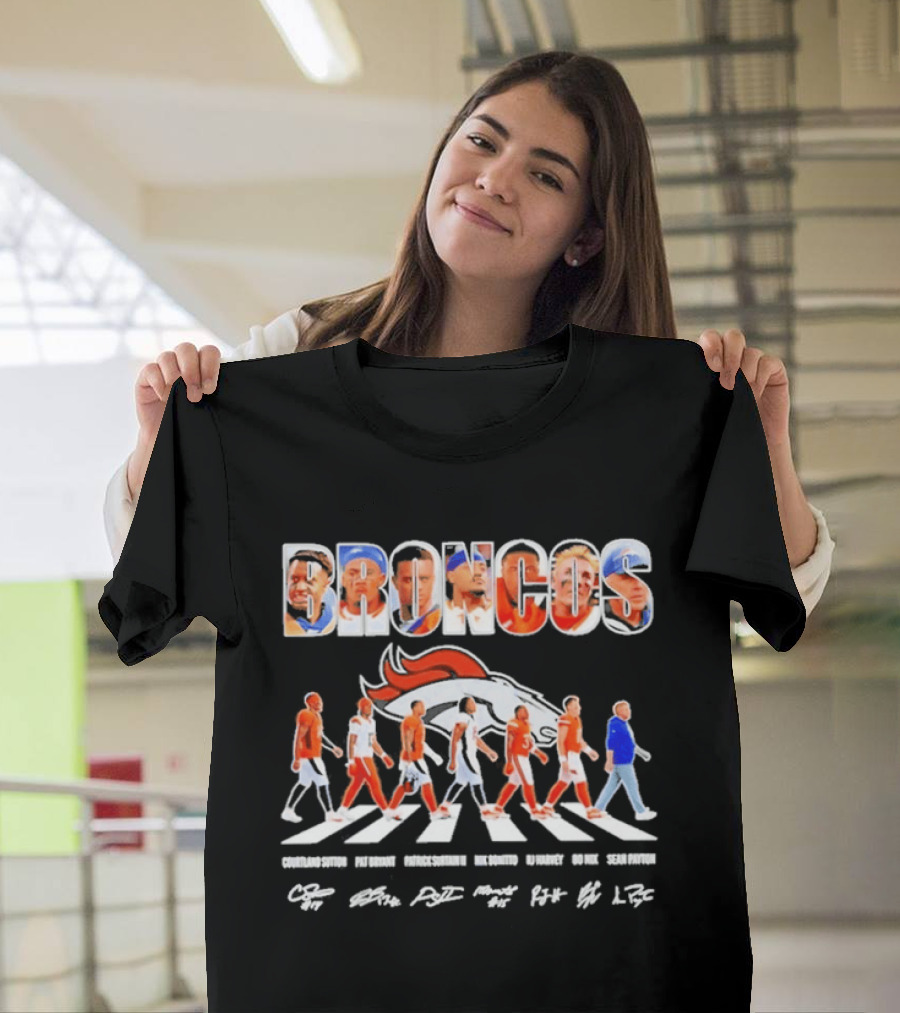 Denver Broncos Abbey Road Sutton Bryant Surtain II Bonitto Harvey Nix Payton Signatures NFL Team T-Shirt